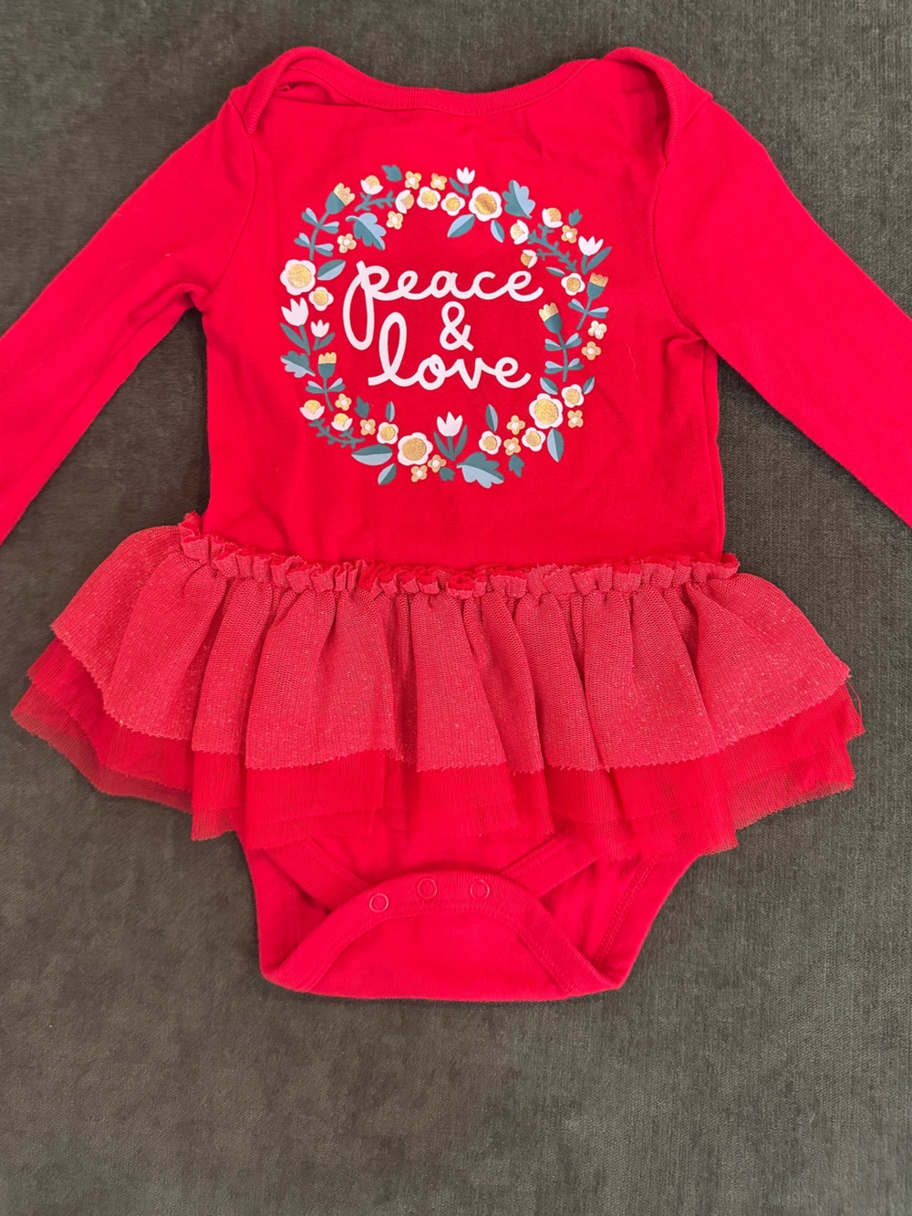 Girls Red 'Peace & Love' Tutu Dress onesie